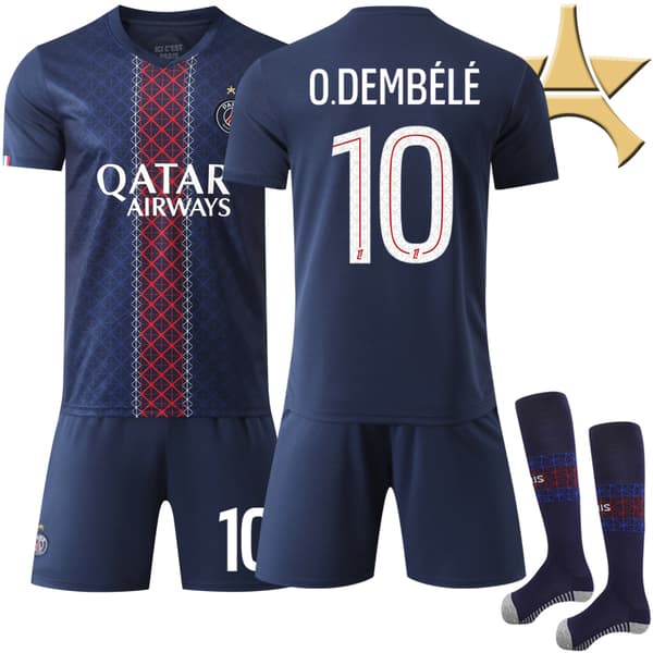 25-26 Paris Saint Germain Barn Hjemmetrøye Champions League-vinner 1-stjerners Trøye Nr. 10 Ousmane Dembélé 1-stjerners Nr. 10 Dembélé