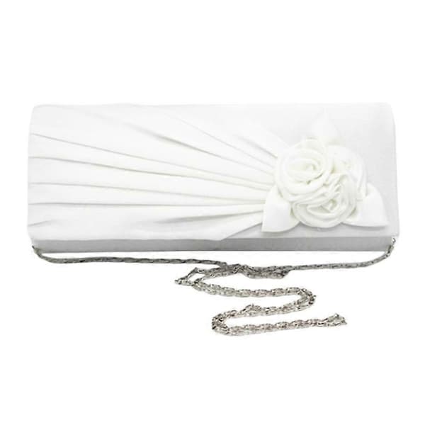 [SC] Satin Clutch Taske til Dame med Rose - Aften, Bryllup, Fest, Bal, Brudehåndtaske - Perfekt