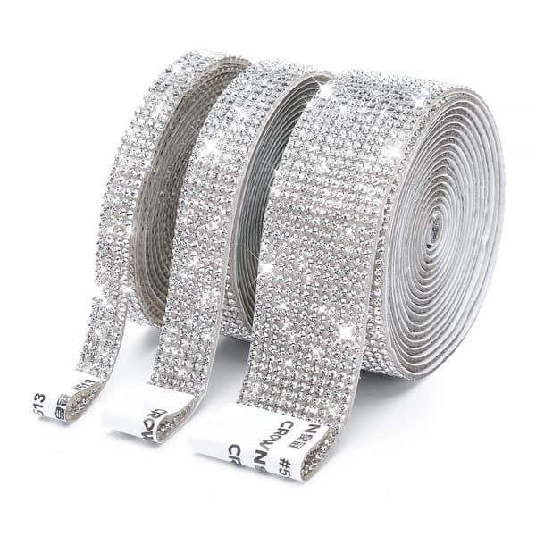 Ruller med selvklebende krystall- og rhinesteinstape - DIY-diamanttapetiketter med 2 mm rhinesteiner for kunst og håndverk, bling sølv