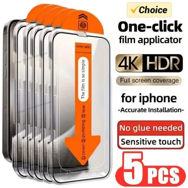 5-pakning Oleofobisk belegg Støvtett Enkel installasjon Skjermbeskytter kompatibel med IPhone 13 11 12 14 15 16Pro Max Mini 16 15 Plus Glass iPhone