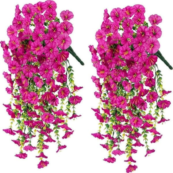 2-pack UV-beständiga hängande konstgjorda blommor - Dagens blomma rankor 75cm, verklighetstrogna för trädgårds- och heminredning röd