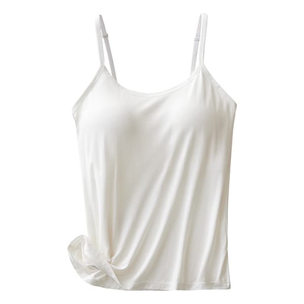 Tanktopp for kvinner med innebygd BH, justerbare spaghettistropper, formell, daglig bruk, fest, ball, hvit