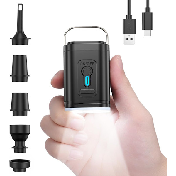 Mini luftpumpe, bærbar, elektrisk, Type-C, oppladbar, hurtiglading og deflasjon, egnet for svømmebasseng, flytende seng, oppbevaring