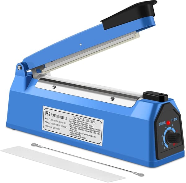 Varmeforsegler, plastposeforsegler impulsforsegler svart vakuummatforsegler posepakningsmaskin for PP og PE plastposeforsegler (200 MM)