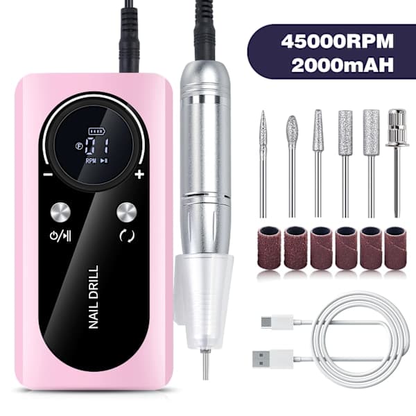 Hurtig og effektiv 45000 RPM genopladelig bærbar elektrisk neglefil pink