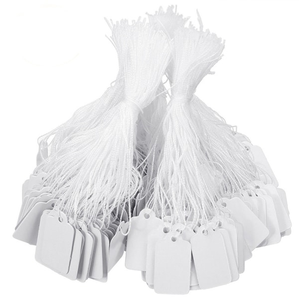 100-pakning papiretiketter / prisetiketter med snor Hvit 2,4 x 1,4 cm