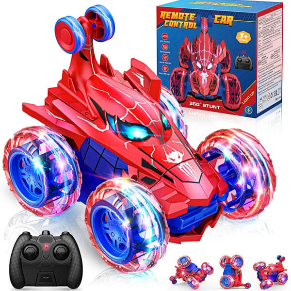 Spiderman Fjernkontrollbil RC Biler Leker, Oppladbar Stunt RC Bil med 360 Flippere 4WD Hjul Lys