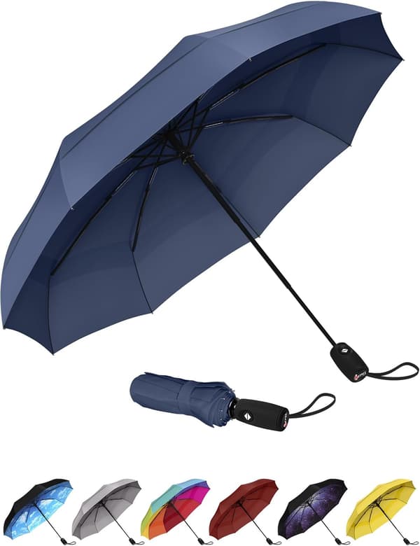 Repel Paraply Vindtett Reiseparaply for Regn - Enkel Automatisk Åpne og Lukke, Holdbar & Kompakt Paraply, Sterk Glassfiberramme, Vanntett Kalesje