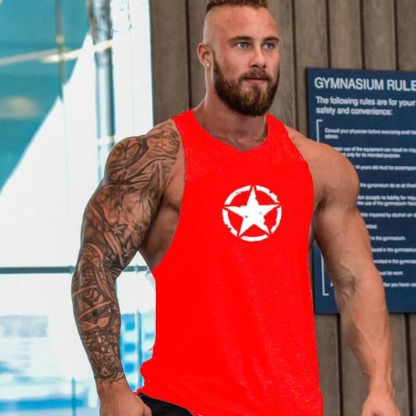 Köp Bodybuilding träning gym väst bomull ärmlös skjortor tank star red M |  Fyndiq
