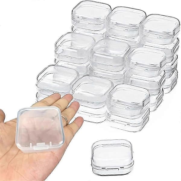 30 pakker klare små plastbeholdere gjennomsiktig oppbevaringsboks med hengslet lokk for små gjenstander (1.