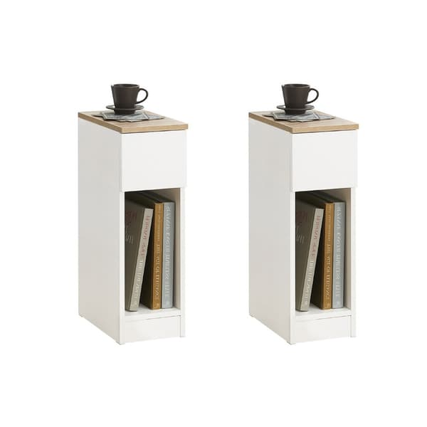 SoBuy Setti 2 yöpöytää yhdellä laatikolla valkoisessa 20x35x60cm, moderni FBT111-WNx2