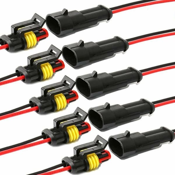 5 st Vattentäta Kontaktdon, 2-poliga Självlåsande Elektriska Trådkontakter med 16 AWG Marinkabel för Bil, Lastbil, Båt och Andra
