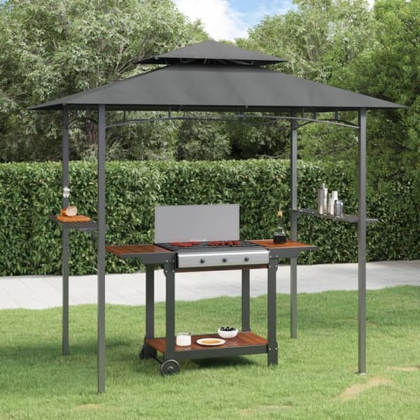 vidaXL Tak för grill med sidohyllor antracit 240x150x243 cm stål