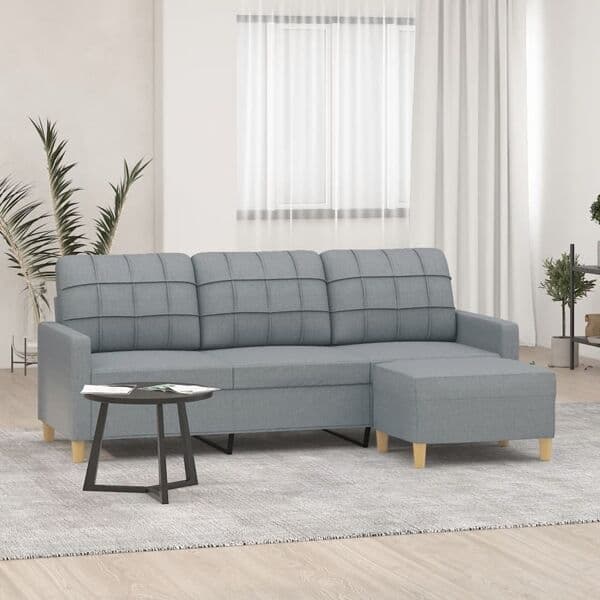 vidaXL 3-sitssoffa med fotpall ljusgrå 180 cm tyg