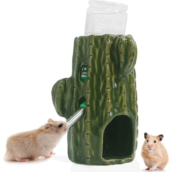 2-in-1 säädettävä hamsterin vesipullo, 80 ml gerbiilin vesipullo telineellä, tippumaton ja pureskelunkestävä keraaminen vesipulloteline (tummanvihreä)