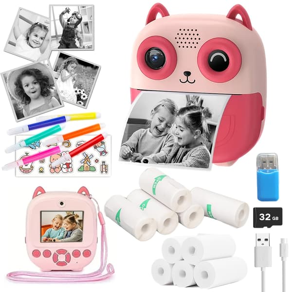 Digitalt Kamera Fotoprinter Kit DIY Foto 2,4 Tommer Stor Skærm 32Gb Pink