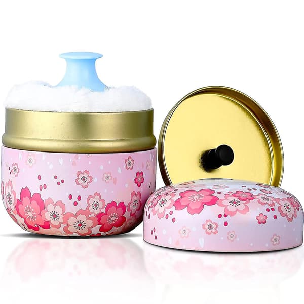 Kroppspulveretui med pudderpuff, pulverbeholder, teboks for baby- og voksenkropp talkumpulver teboks