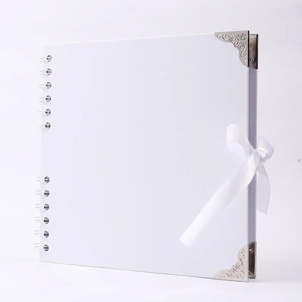 Firkantet Scrapbook Fotoalbum 60 Sider (21 x 21 cm) Hvitt Tykt Papir, Metallhjørner, Båndlukking for Dine Scrapbooking Album Hvit