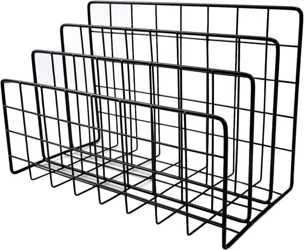 Metal Magasinholder Skrivebordsfilholder, 3 Slots Jern Tråd Opbevaringsreol Hylde Filorganisator Holder Multifunktionel Brev Fil Bog Opbevaringskurv