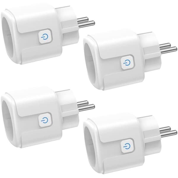 WiFi smarte plugger, 4-pakning, 16 A 3680 W, med energiovervåking, fjernkontroll og stemmestyring