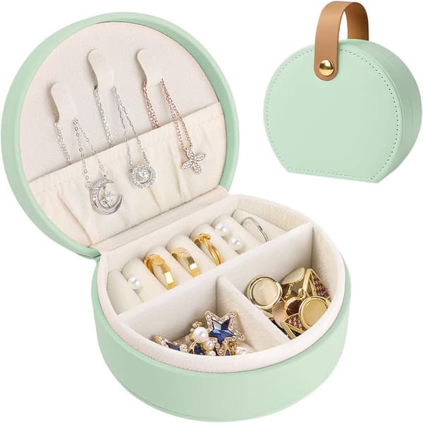 Mini Smykkeskrin Organizer, Reise Smykkeskrin for Kvinner Liten PU Lær Smykkeoppbevaringsboks med Glidelås Bærbar Smykkegaveeske