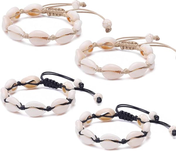 4 Pakk Justerbare Skjellarmbånd Ankler Sett Naturlige Kauriskjell Perler Puka Sjøskjell Ankel Smykker for Menn Kvinner Valentinsdagsgaver