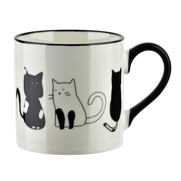 COTTELLO 370ml Kaffekopp i svart porslin med kattmotiv