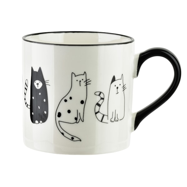 COTTELLO Kattmönstrad Keramikmugg 370ml, Svart, 9x13x9 cm