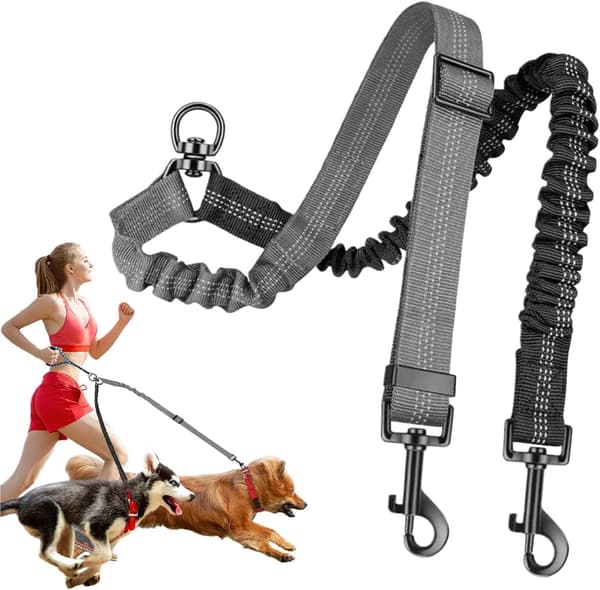 wxsp Dobbel hundebånd, flokefri 360° roterbar, justerbar reflekterende dobbelbånd for to hunder for små, mellomstore og store hunder for trygg hund