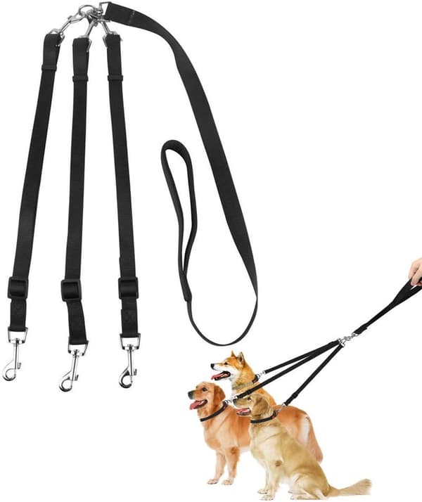 wxsp 3-i-1 Hundebånd Multi Kjæledyrbånd 3-veis Hundebånd Splitter Trippelbånd Kobling Justerbar Avtakbar Nylon Trekkesele for En/To/Tre Hunder