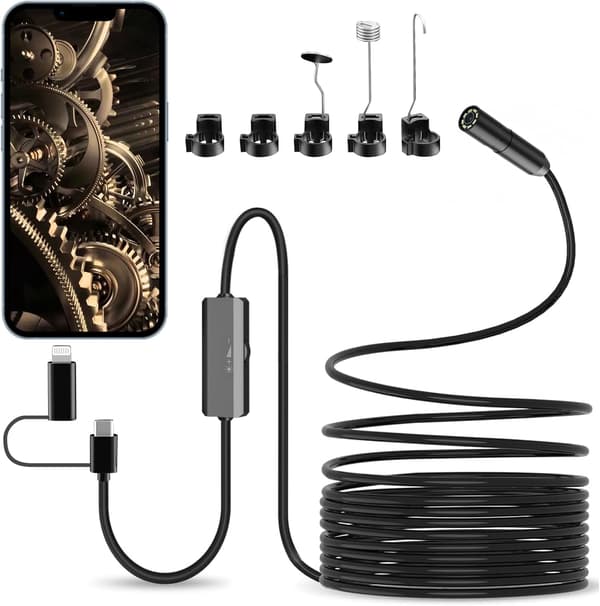 wxsp Endoskopkamera 1920p HD endoskopkamera med lys, 8 LED-lys, IP67 Type C slangekamera, inspektionskamera til iPhone, iPad og OTG