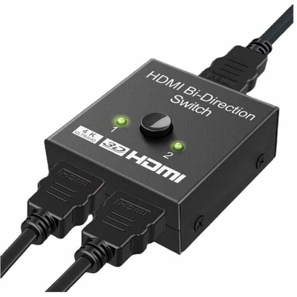 Alumiininen kaksisuuntainen HDMI-kytkin 4K 60Hz -tuella, kykenee 1 tuloon ja 2 lähtöön tai 2 tuloon ja 1 lähtöön. Tukee 4K, 3D ja 1080P resoluutioita