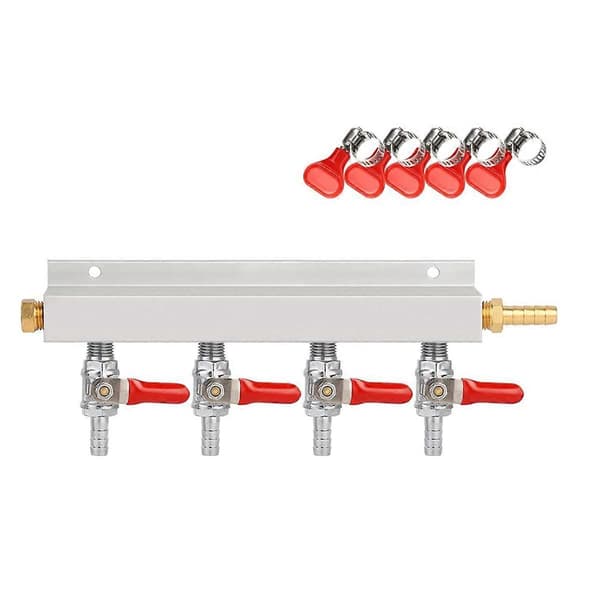 4-veis gassmanifold 5/16inch Barbed Integrert Tilbakeslagsventil