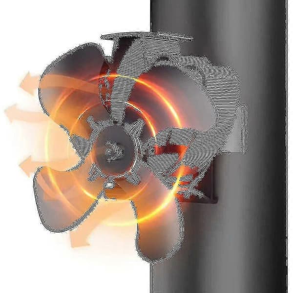 Brændeovnsventilator, 4 blade, lydløs pejsventilator, fastgjort på rør, ovnventilator til pejs/brændeovn/gas/pilleovn, med 2 magneter og 1 ekstra ring