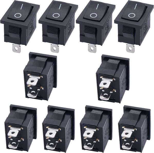 10 stk. vippekontakt sort On/Off SPST 2 ben 2 positioner KCD1 AC 250V/10A 125V/12A KCD1-1-101-BK