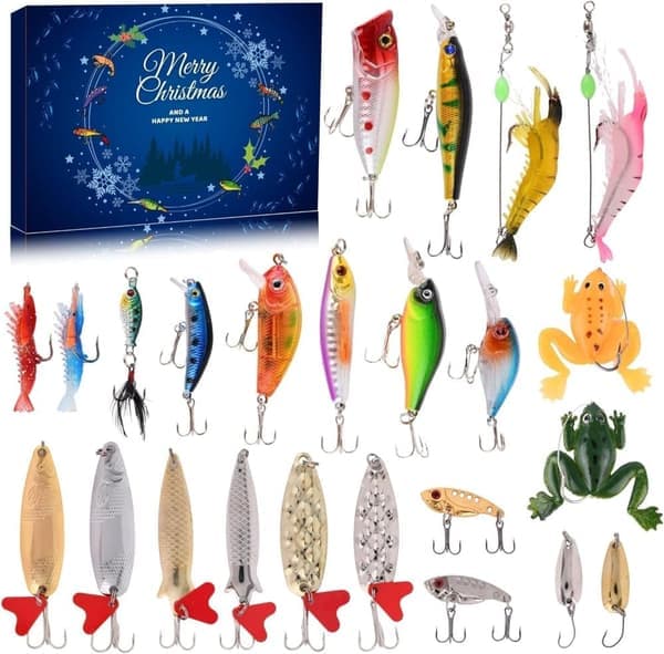 Fiskekalender / Julekalender 2025 – 24-dagers julekalender med fisketilbehør, perfekt julegave til fiskeentusiaster