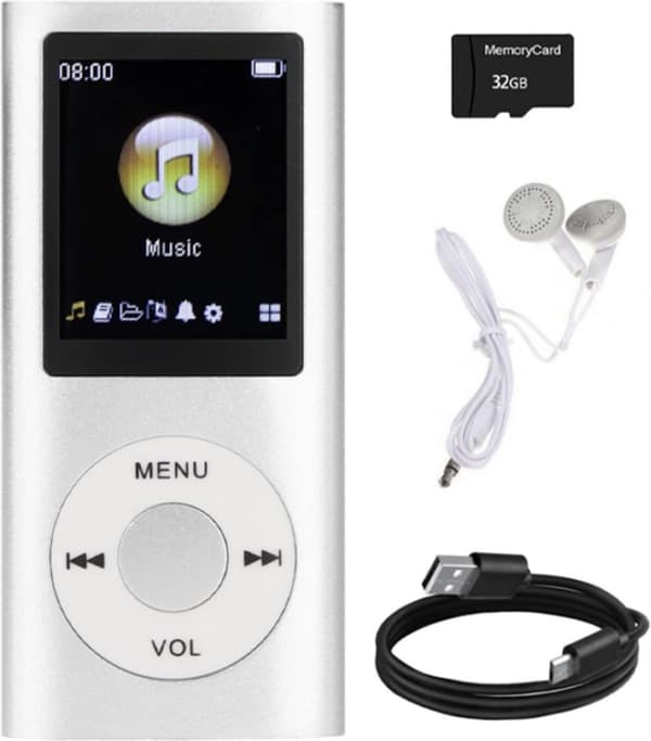 Bluetooth MP3-soitin 32 Gt:n SD-kortilla, 1,8 tuuman LCD-näytöllä, FM-radiolla ja ääninauhurilla (hopea)