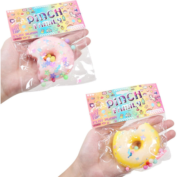 2 stk Doughnuts Pinch Family Squishy, Squishy Kattepoter - Morsomt og Fuzzy Leke for Familien - Kawaii Stressball, Tilfeldig Farge