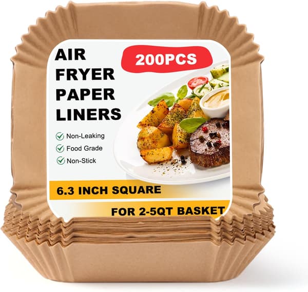200 kpl 16 cm:n Air Fryer -vuorauspaperia, kertakäyttöisiä pergamenttivuorauspapereita, neliönmuotoisia tarttumattomia Air Fryer -pergamenttipapereita