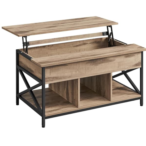 Sofa Bord, Hæve- og Sænkbart Stuebord, Sofabord, Åben Og Skjult Opbevaringsplads, X-stag, 60 X 100 X (48-62) Cm, Kamelbrun/sort