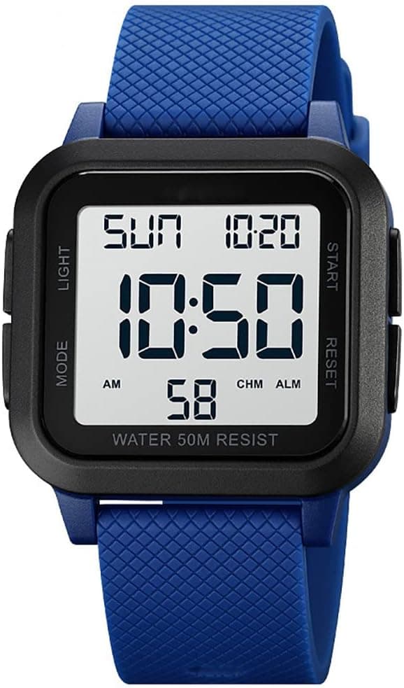 Unisex Digitalur Firkantet PU Rem Vandtæt Multifunktionel LED Ur Kalender Alarm Stopur Herre Dame Armbåndsur
