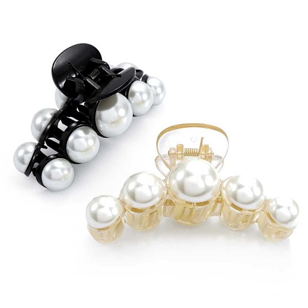 Flower Lost Hårklämma Med Pärlor, A Hårklämmor, Stora Hårklämmor, Fransk Design, Hårklämmor För Kvinnor Och Flickor (2 St) Svart