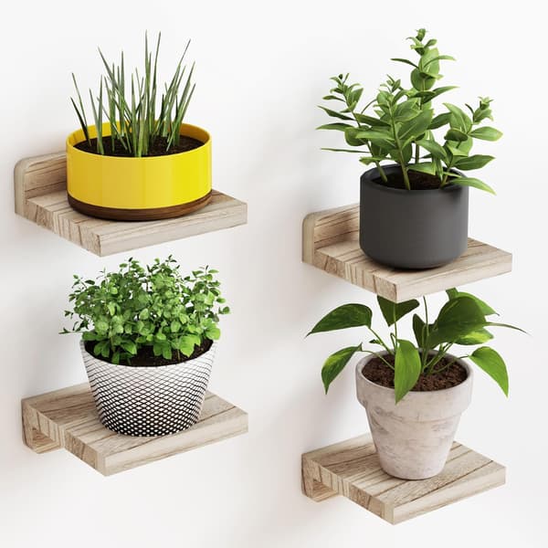 Pienet kelluvat seinähyllyt 4 kpl 13 × 13 cm – Rustiikkiset puuhyllyt makuuhuoneeseen, olohuoneeseen, keittiöön ja kylpyhuoneeseen beige