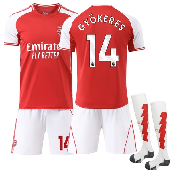 25-26 Arsenal Hjemme Barn Fotballdrakt Sett med Sokker Nr 14 Gyökeres Hjemme