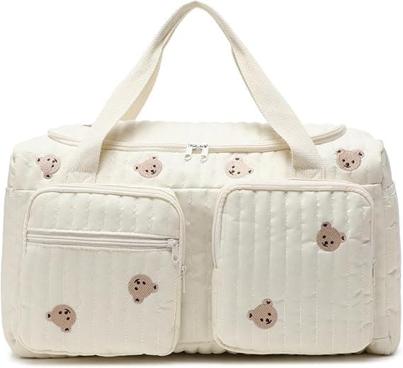 Bleiebag Vattert Stor Kapasitet Teddybjørnmønster Bærbar Lett Sykehus Reise Duffle 48x22x25 cm