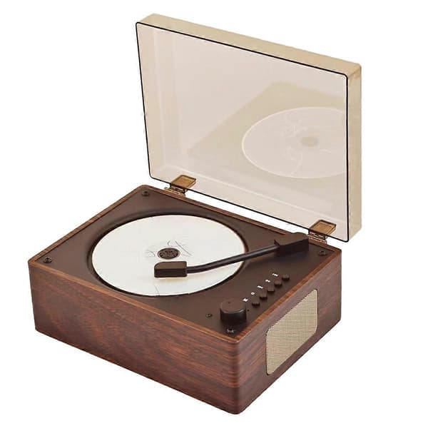 Retro CD-afspiller Genopladelig Understøtter CD BT USB 3.5mm AUX Bærbar CD-afspiller Bluetooth-kompatibel 5.0 Valnøddefarve