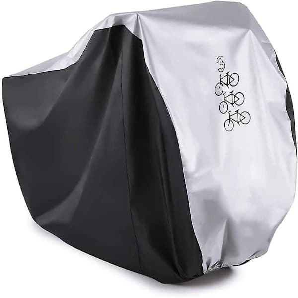 Sykkelovertrekk for 3 sykler, vanntett 190T nylon PU-belagt allværs støvtett beskyttelse for terreng-, by- og elsykler, svart sølv
