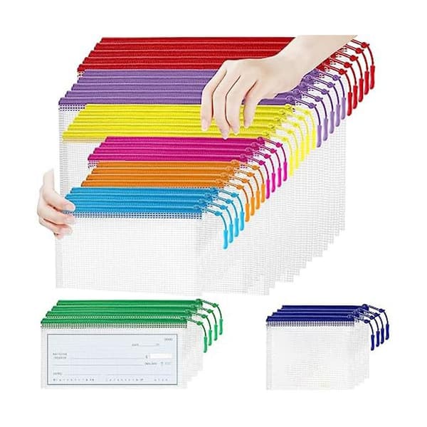35 stk Mesh Glidelåspose, Vanntette Glidelåsposer, 8 Størrelser Vanntette Plastdokumentpose, 8 Farger