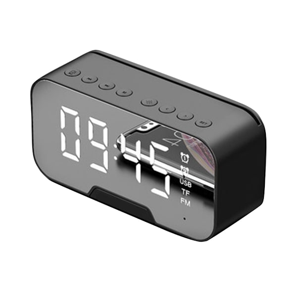 Digital väckarklocka, FM-radio med Bluetooth-högtalare, dubbla alarm, stor LED-display, musikspelare, stativ - Svart