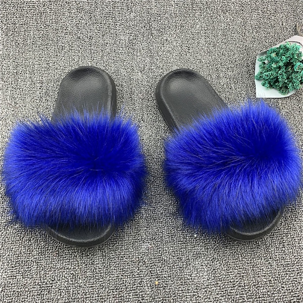Kop Women Fox Fur Slides Furry Slippers Slip On Sandals Casual Shoes Blue 36 37 Fyndiq